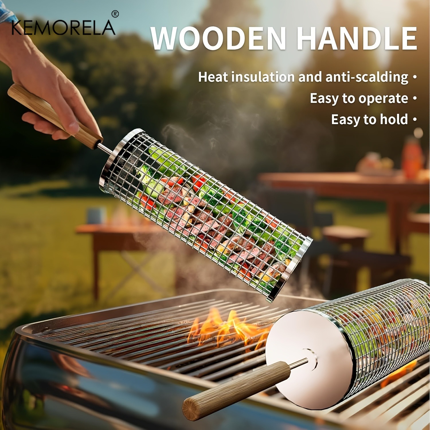 Camping Cooking Basket - Set Keranjang Panggangan Barbekyu Bulat, Keranjang